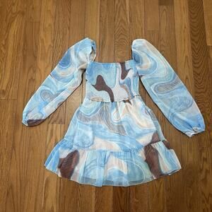 Aritzia Temptress Mini‎ Dress Blue Swirl feminine whimsical fairy princess XXS